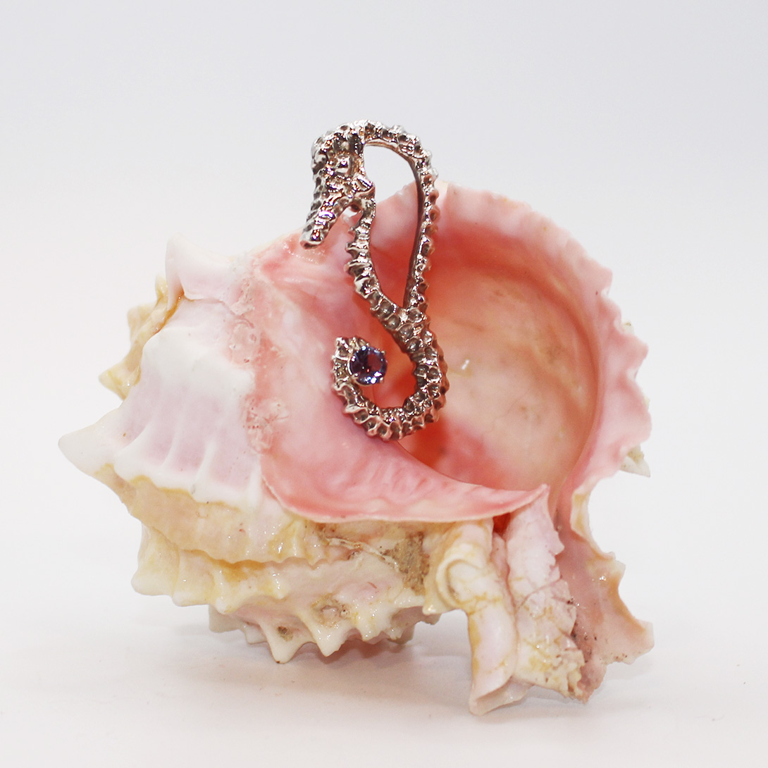 A silver seahorse pendant.